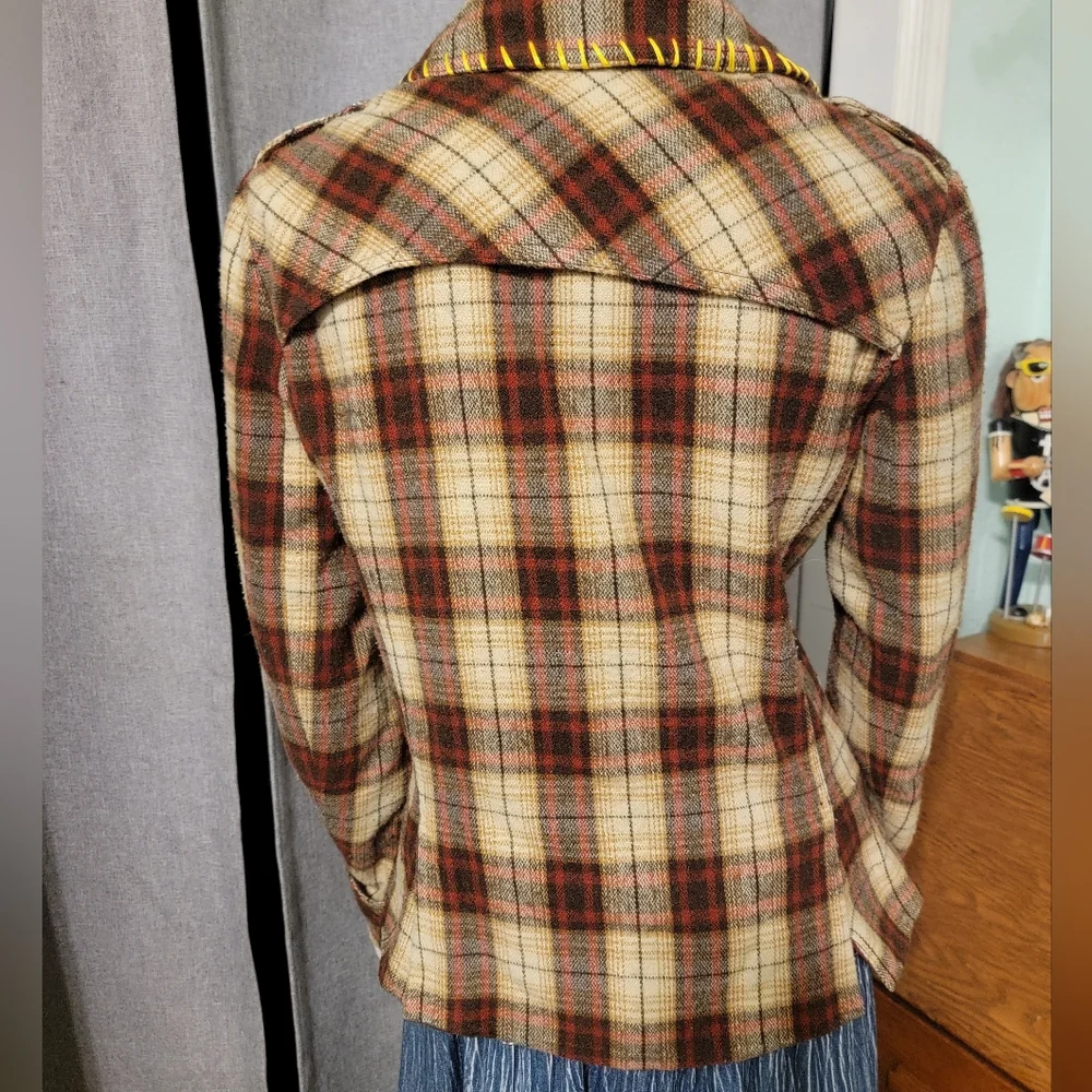 VTG 80s 90s Wool Plaid‎ Double Breast Blazer Preppy Academia  Wax Jeans Y2K SZ M